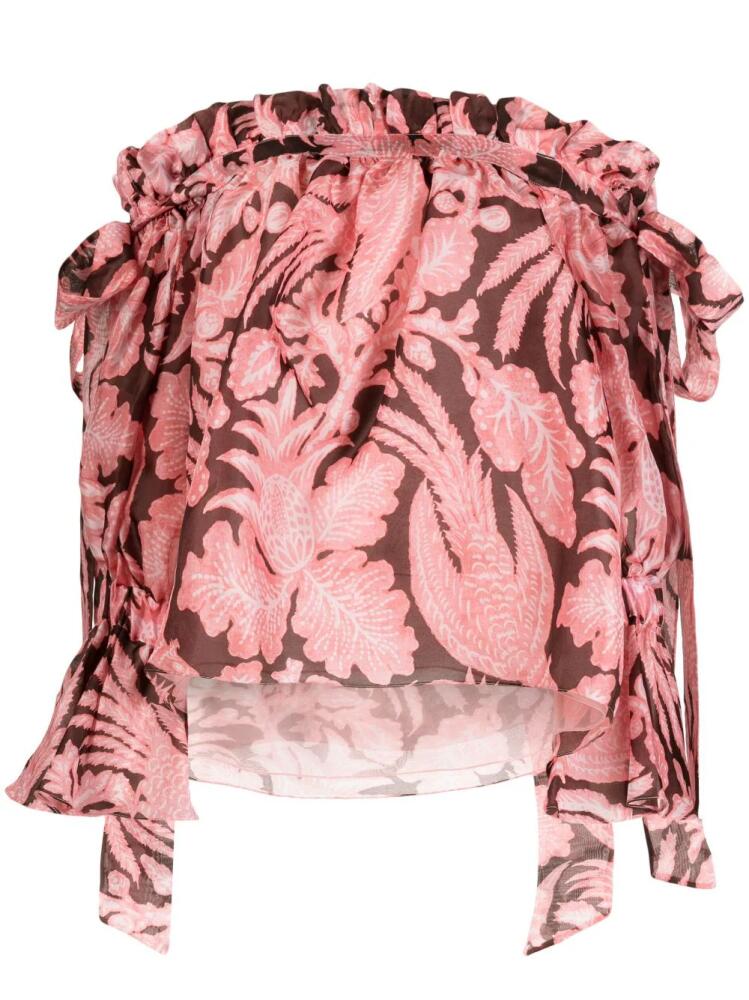 Biyan ruffled floral-print silk blouse - Pink Cover