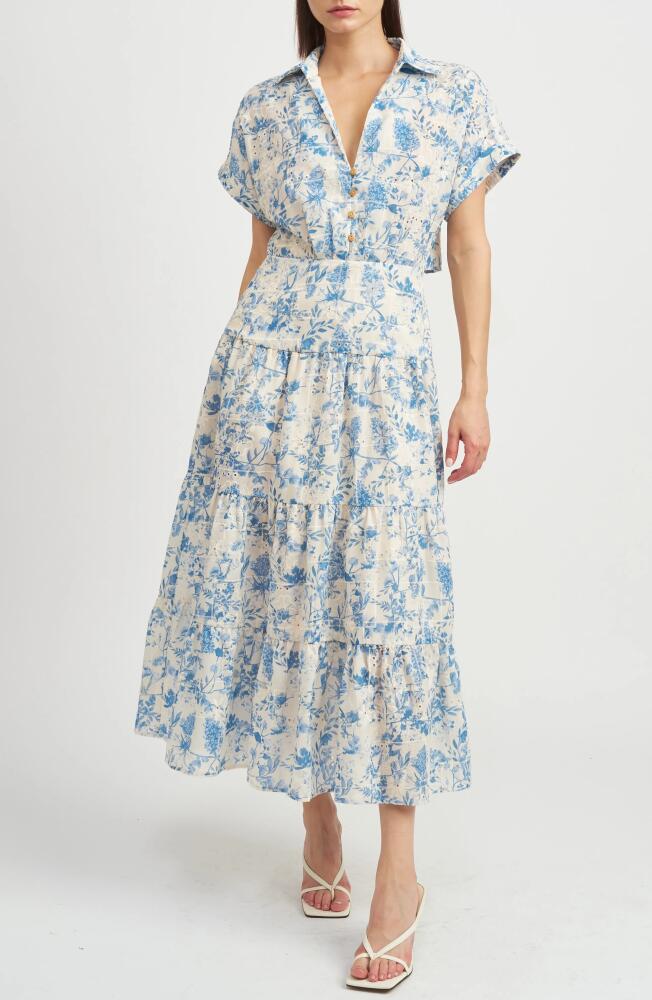 En Saison Davina Floral Eyelet Tiered Midi Shirtdress in Blue Cover