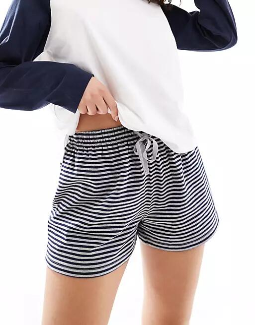 ASOS DESIGN mix & match preppy pajama shorts in stripe-Gray Cover