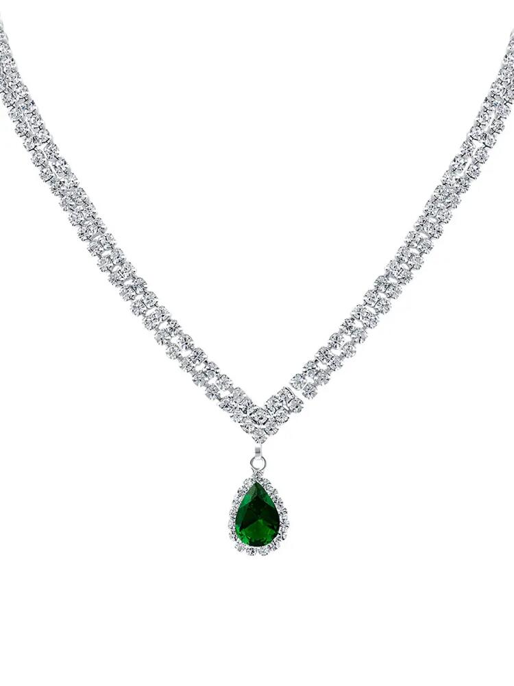 CZ by Kenneth Jay Lane Women's Look of Real Rhodium Plated & Cubic Zirconia Pear Drop Necklace Cover