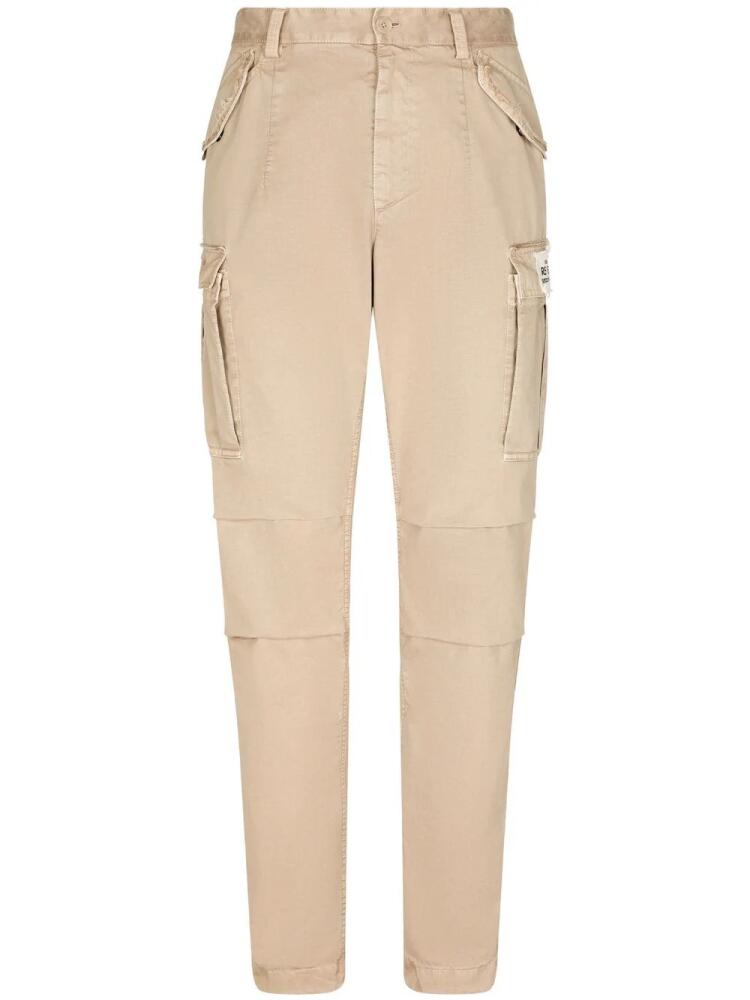 Dolce & Gabbana logo-patch cotton cargo pants - Neutrals Cover