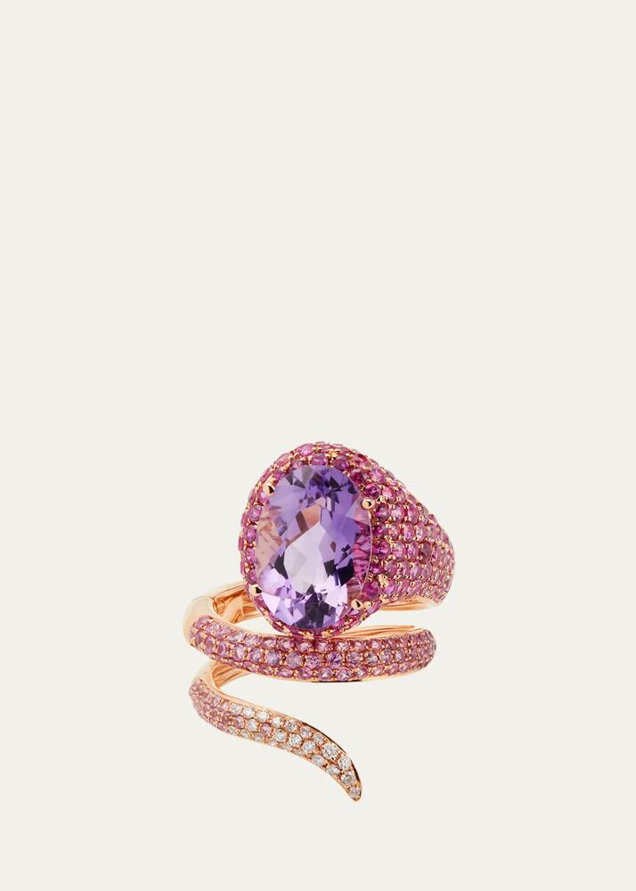 Stefere Rose Gold Pink Sapphire and Amethyst Convertible Ring with Diamond Halo, Size 7 Cover