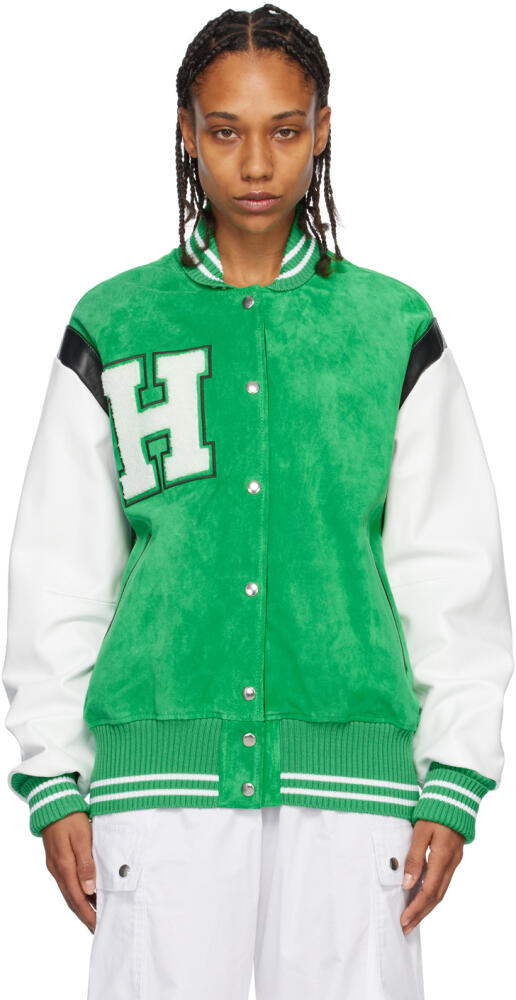 HALFBOY Green & White Paneled Bomber Jacket Cover