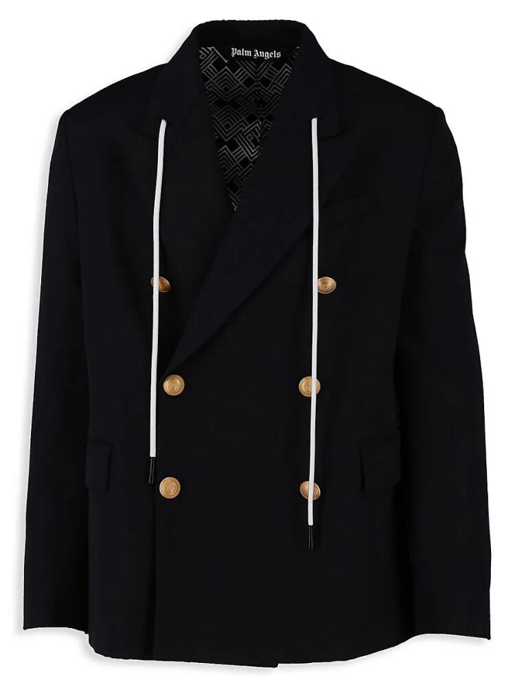 Palm Angels Men's Peak Lapel Double Breasted Drawstring Blazer - Navy Blue Cover