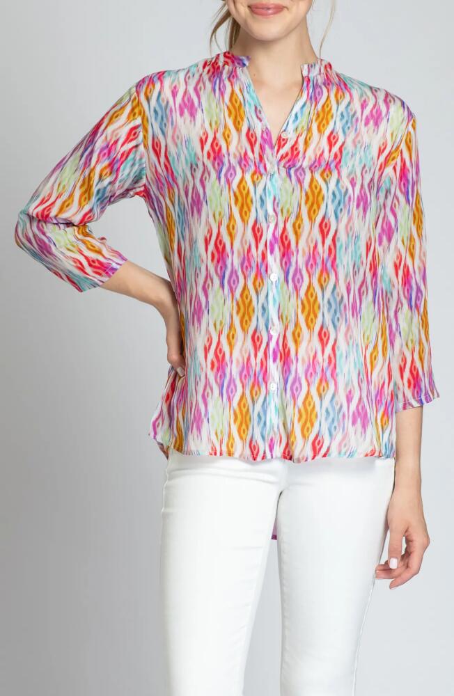 APNY Print Mandarin Collar Chiffon Button-Up Top in Orange Multi Cover