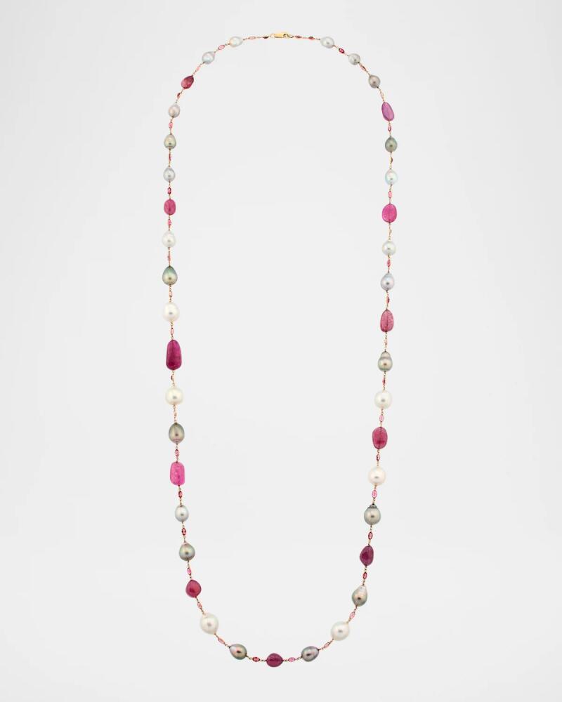 Belpearl 18K Rose Gold South Sea and Tahitian Pearl Necklace with Pink Sapphire Cover