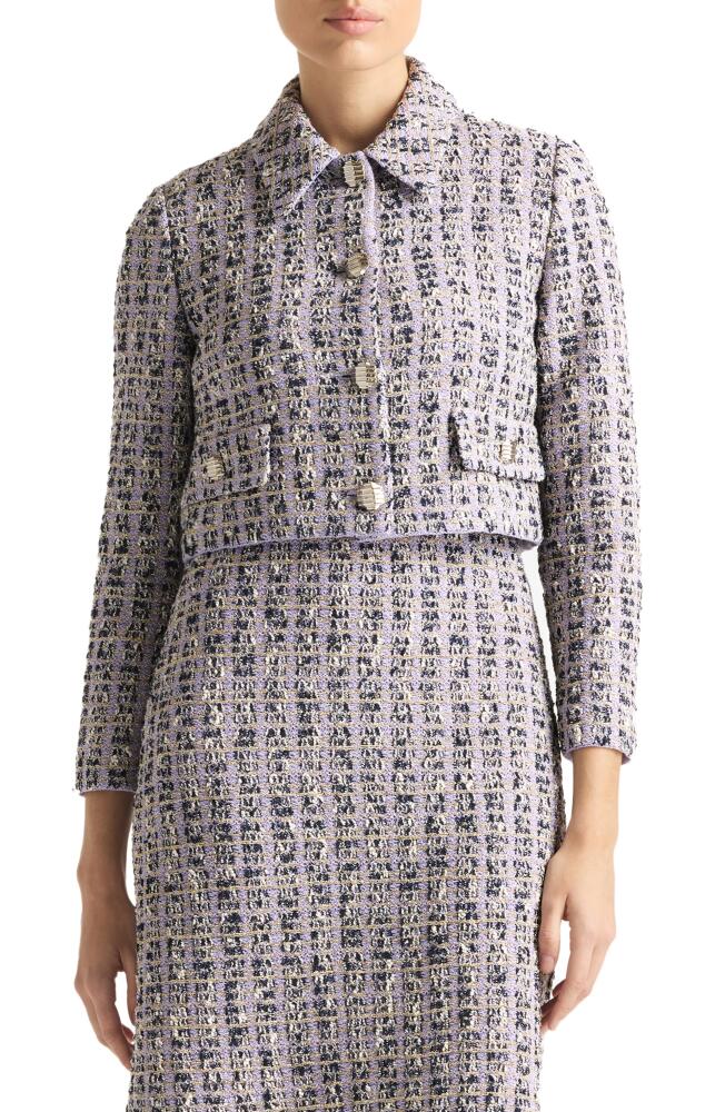 St. John Evening Broken Check Tweed Knit Crop Jacket in Periwinkle Multi Cover