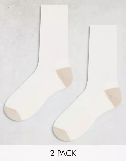 ASOS DESIGN 2 pack sock in cream with beige heel and toe detail-White Cover