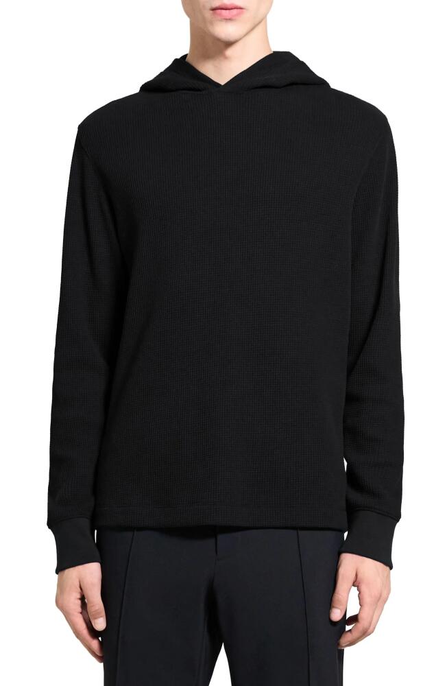 Theory Mattis Waffle Knit Organic Cotton Blend Hoodie in Black Cover