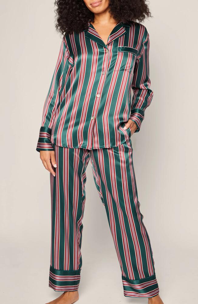 Petite Plume Lancaster Stripe Mulberry Silk Pajamas in Green Cover