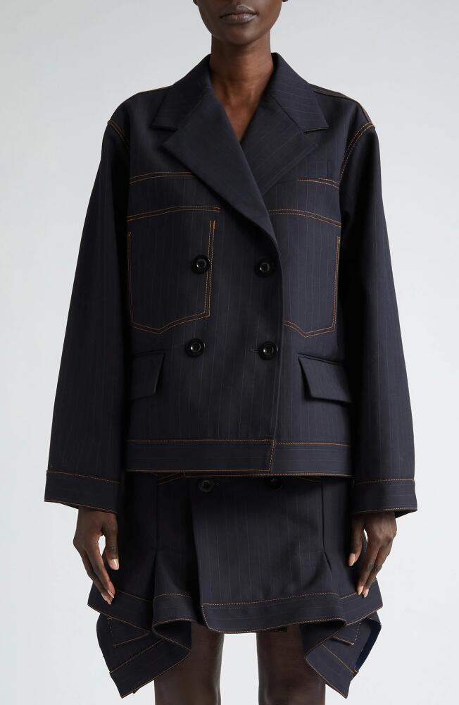 Sacai Chalk Stripe Bonding Jacket in Navy Cover