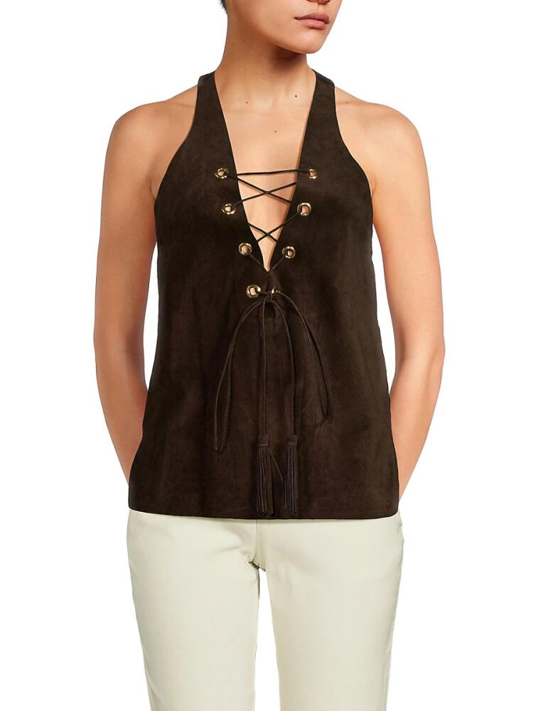 Tod's Women's Drawstring Suede Sleeveless Top - Chocolate Cover