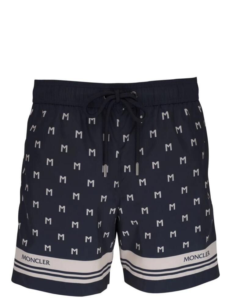 Moncler monogram-print swim shorts - Blue Cover