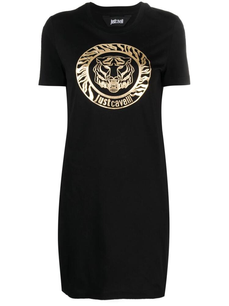 Just Cavalli logo-flocked cotton T-shirt dress - Black Cover