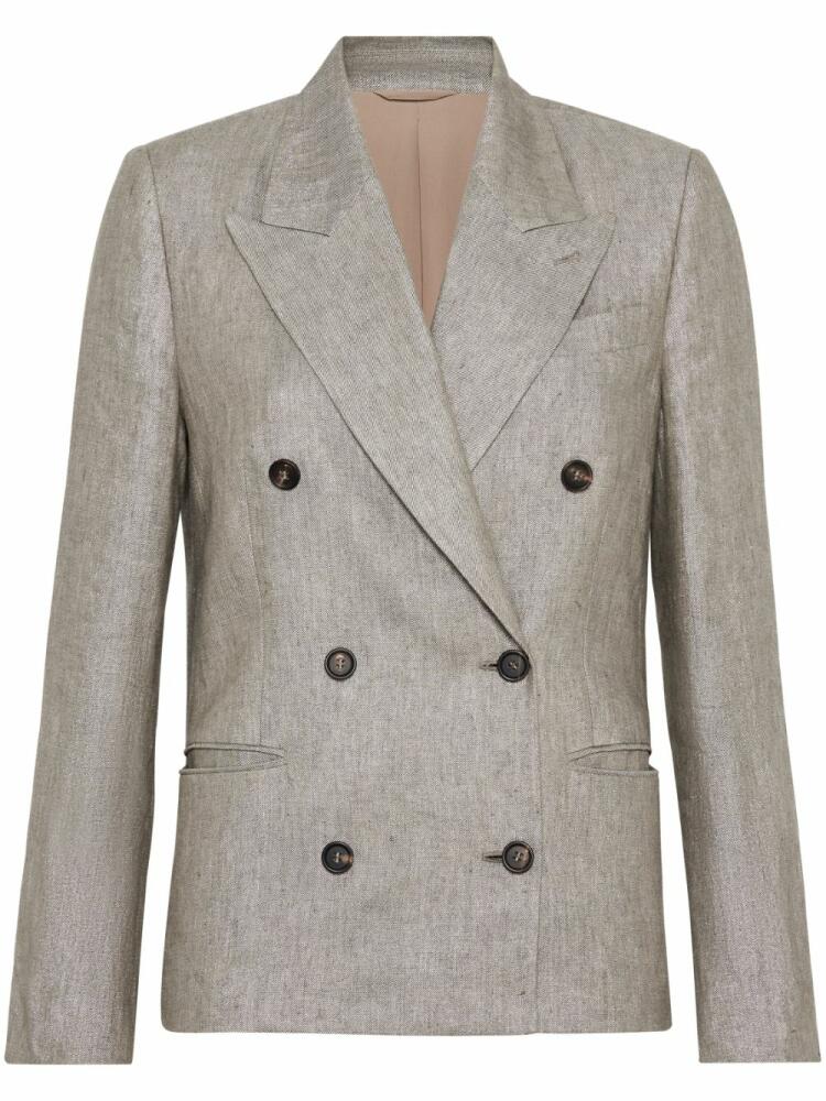 Brunello Cucinelli Monili-detail mélange-effect blazer - Brown Cover