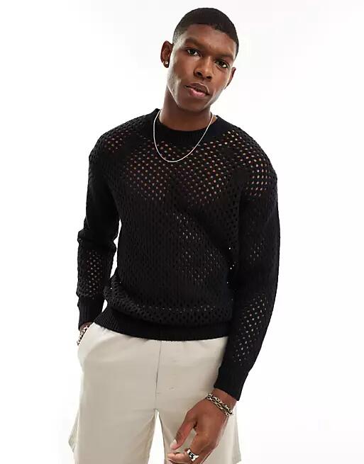 Pull & Bear crochet knitted sweater in black Cover