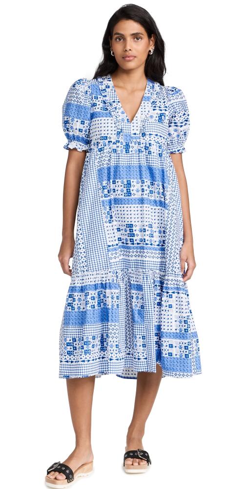 English Factory Geometric Print Tiered Midi Dress Blue Cover