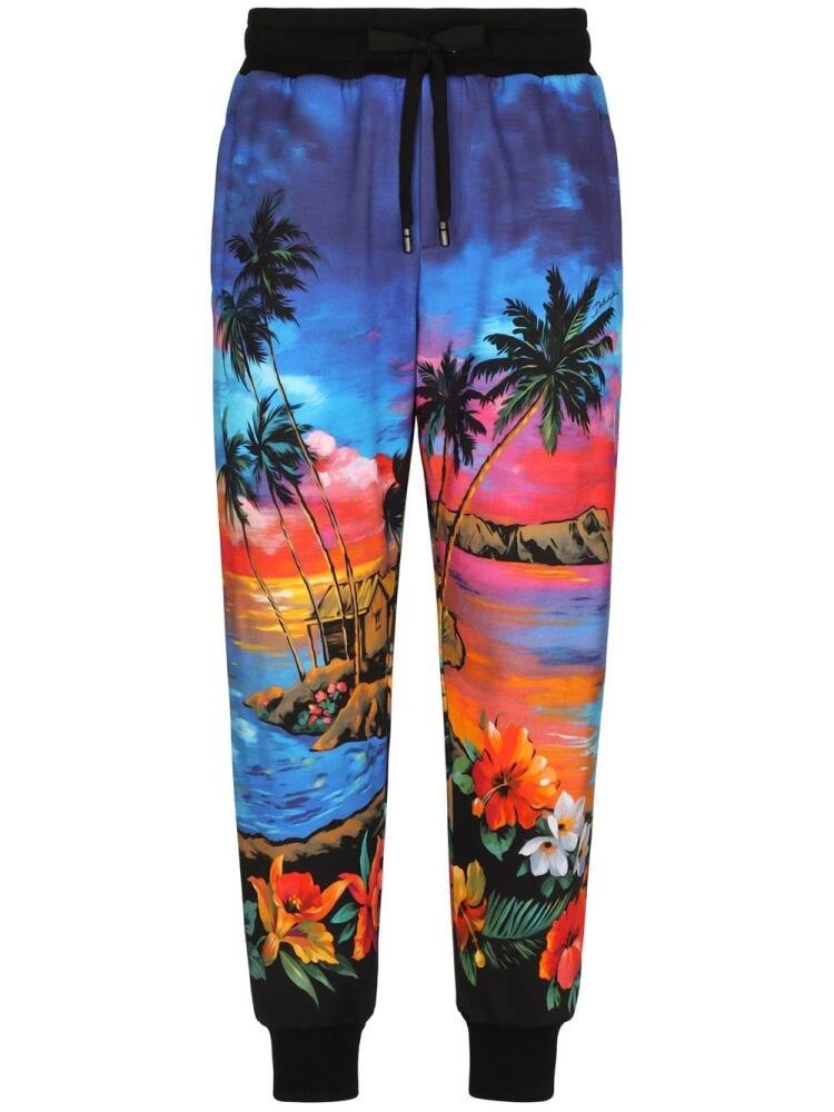 Dolce & Gabbana tropical-print drawstring track pants - Blue Cover