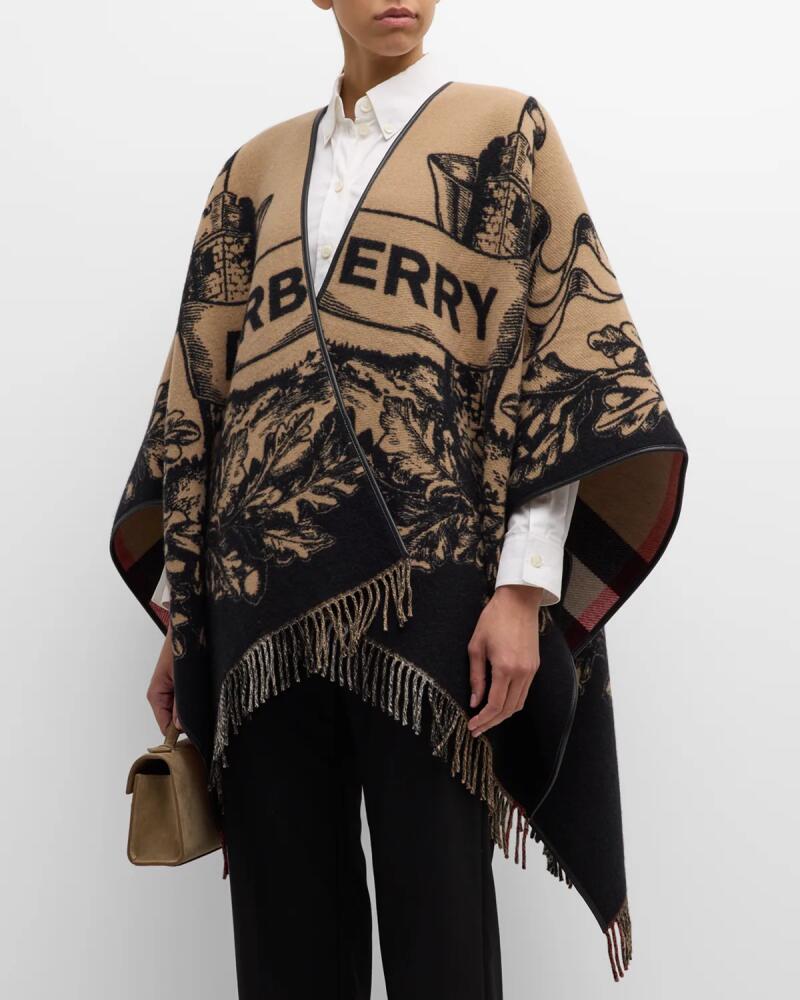 Burberry Gallant Knight Wool Cape With Leather Trim Cover