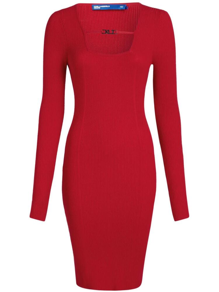 Karl Lagerfeld Jeans square-neck knitted midi dress - Red Cover