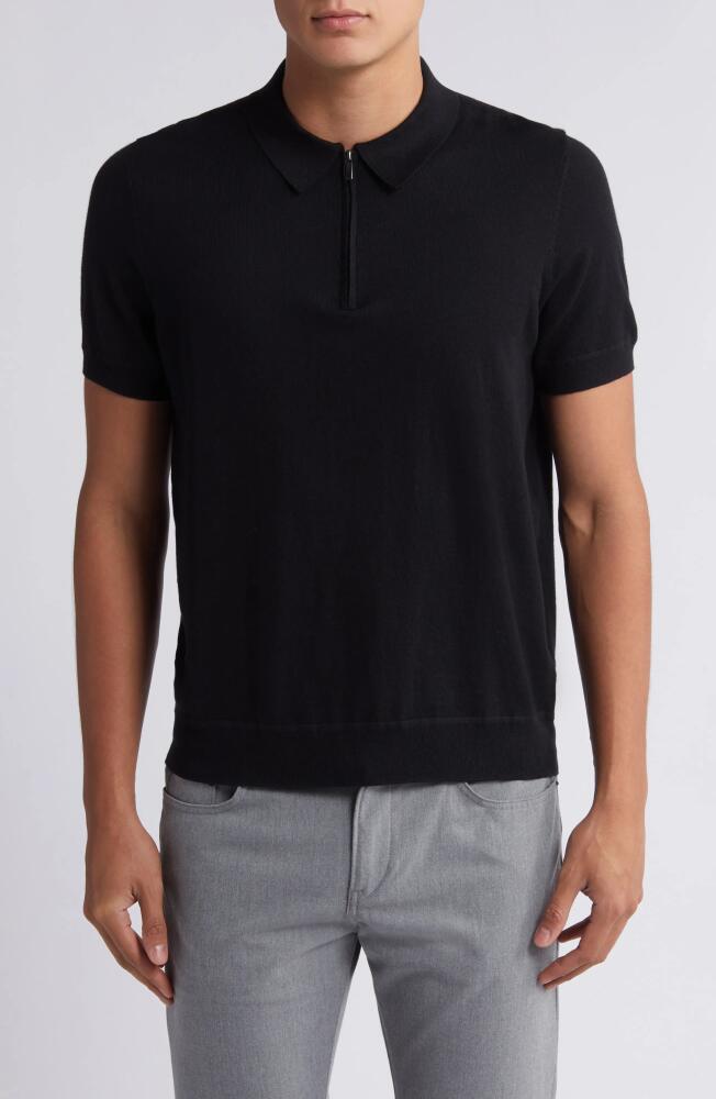 Nordstrom Quarter Zip Cotton & Silk Polo in Black Cover