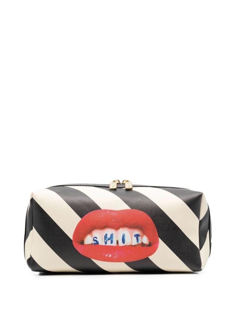 Seletti graphic-print striped wash bag - Black Cover