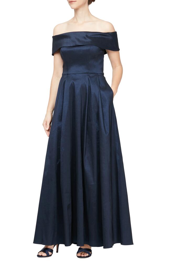 Alex Evenings Off the Shoulder Taffeta Formal Ballgown in Navy Cover