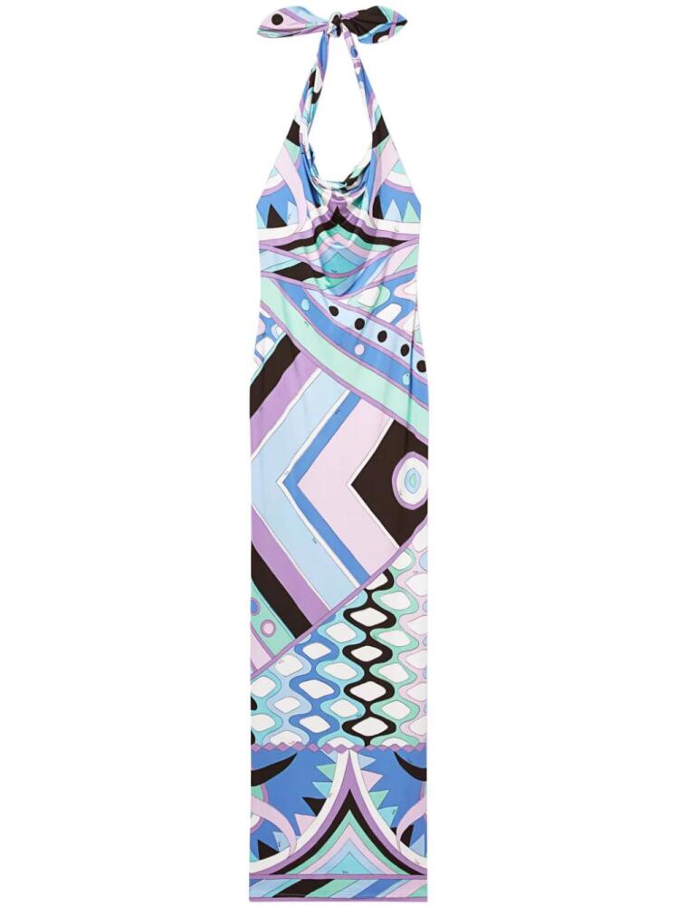 PUCCI Vivara-print satin halterneck maxi dress - Blue Cover