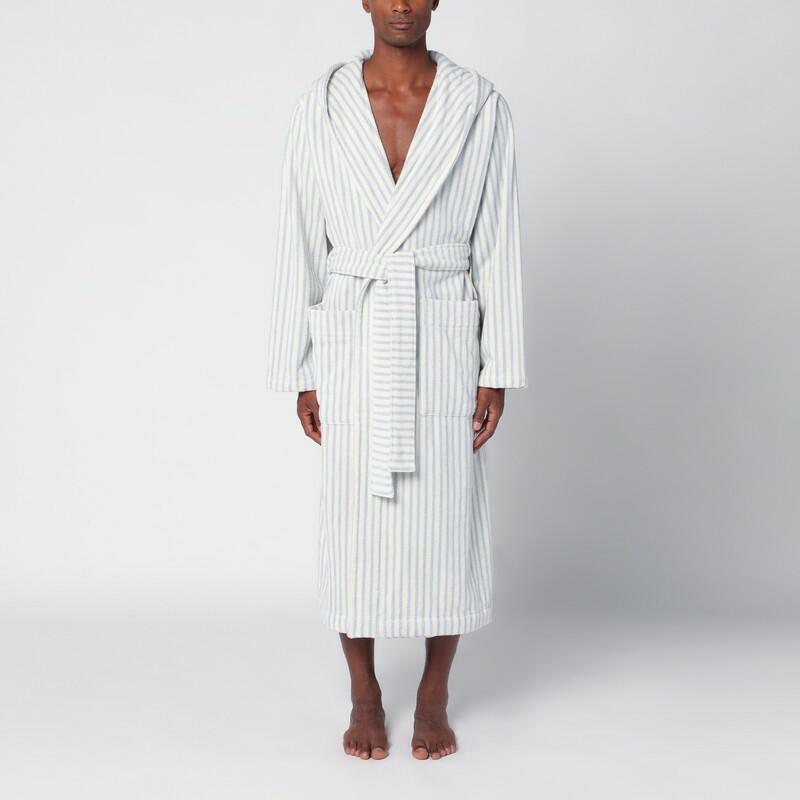 Tekla White bathrobe with light blue stripes Cover