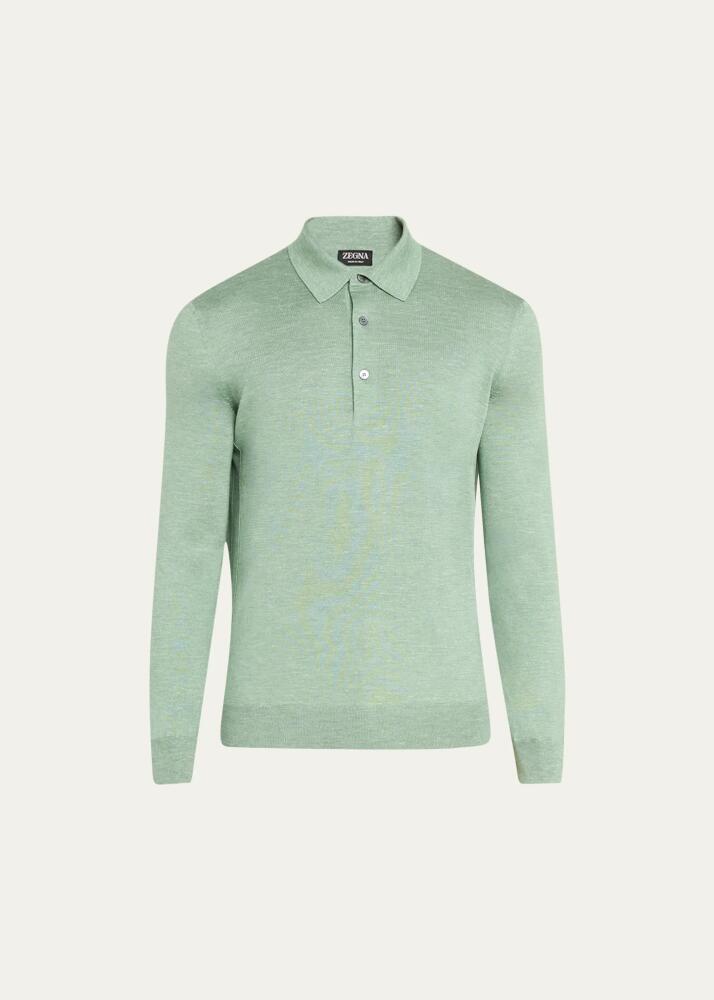 ZEGNA Men's Silk-Blend Polo Sweater Cover