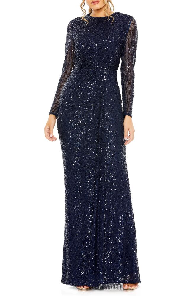 Ieena for Mac Duggal Long Sleeve Sequin Column Gown in Midnight Cover