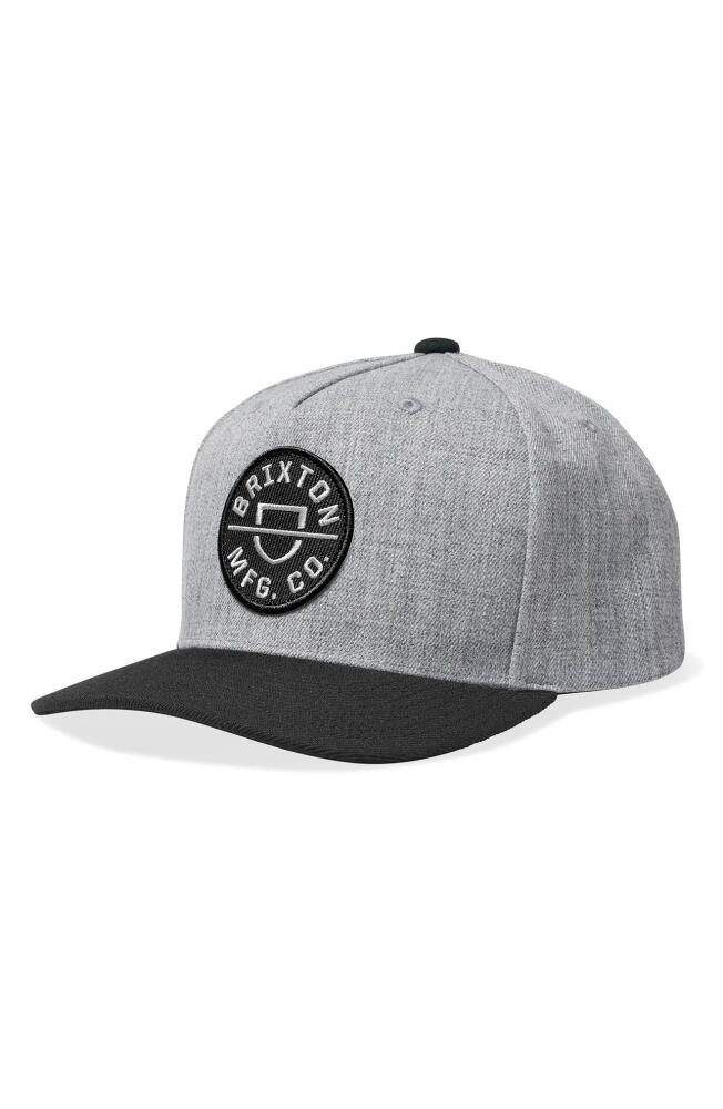 Brixton Crest x MP Snapback Baseball Cap in Heather Grey/Black Cover