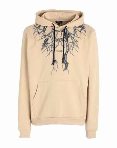 Phobia Archive Hoodie With Black Lightning Man Sweatshirt Beige Cotton Cover