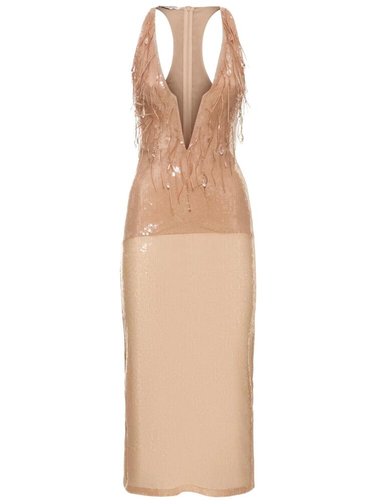 ALESSANDRO VIGILANTE Wet Sequined Deep V-neck Midi Dress Cover