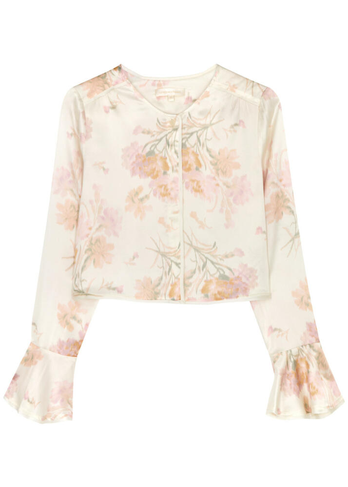 Loveshackfancy Lyndon Floral-print Silk-satin top - Pink And White Cover