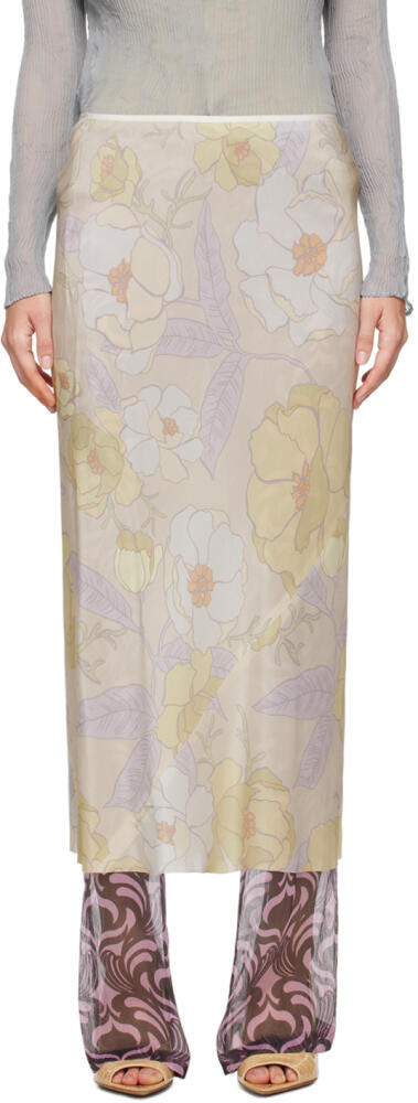 Dries Van Noten Off-White Printed Midi Skirt Cover