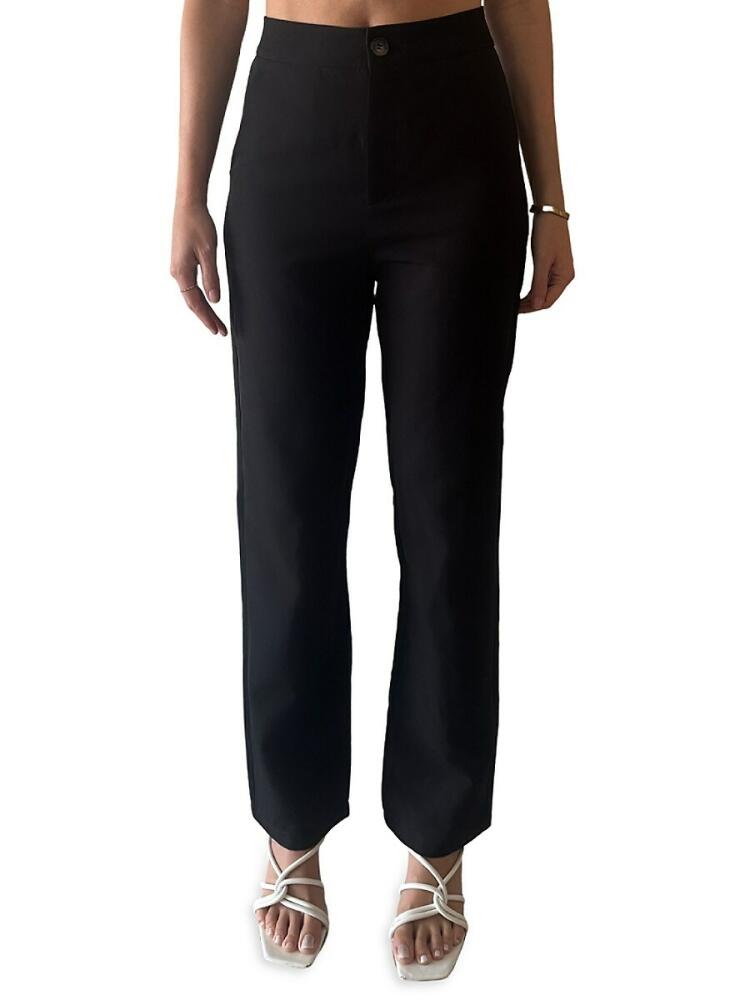 AKALIA Women's Flat Front Pants - Black Cover