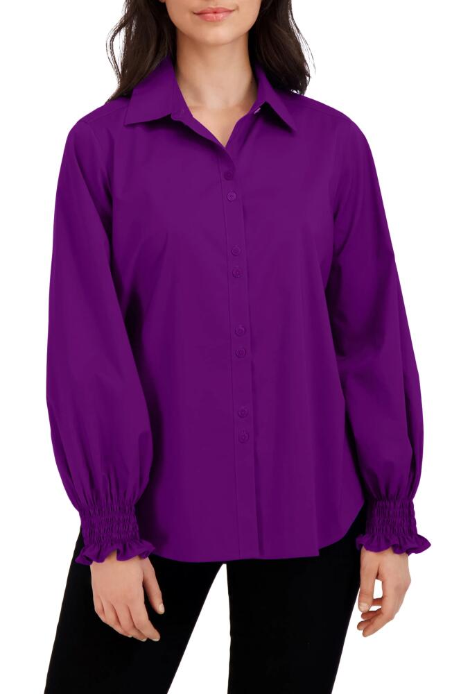 Foxcroft Olivia Ruffle Cuff Blouse in Orchid Cover