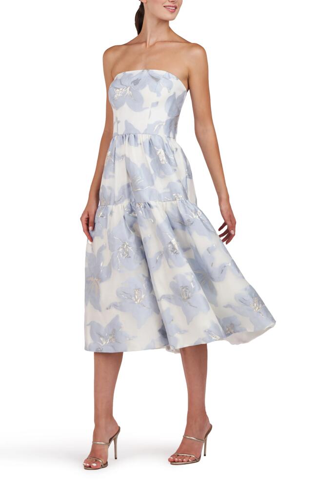 Kay Unger Cassie Metallic Strapless Midi Dress in Pale Blue/Ivory Cover