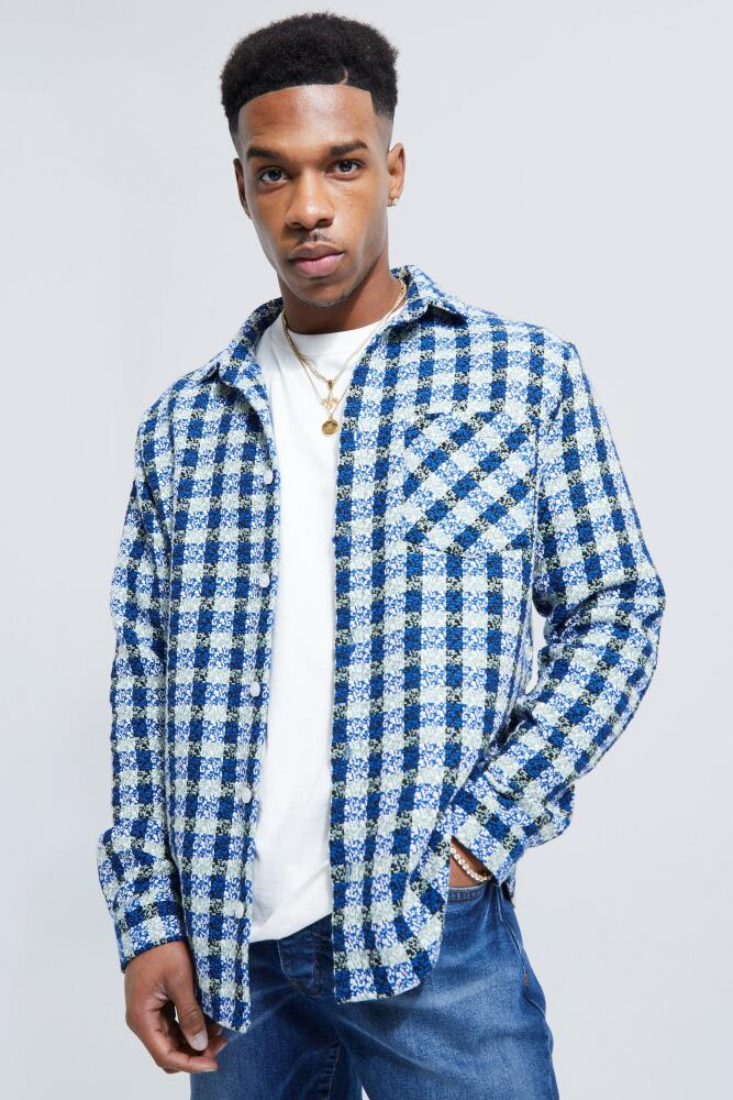 boohoo Mens Boucle Flannel Overshirt - Blue Cover