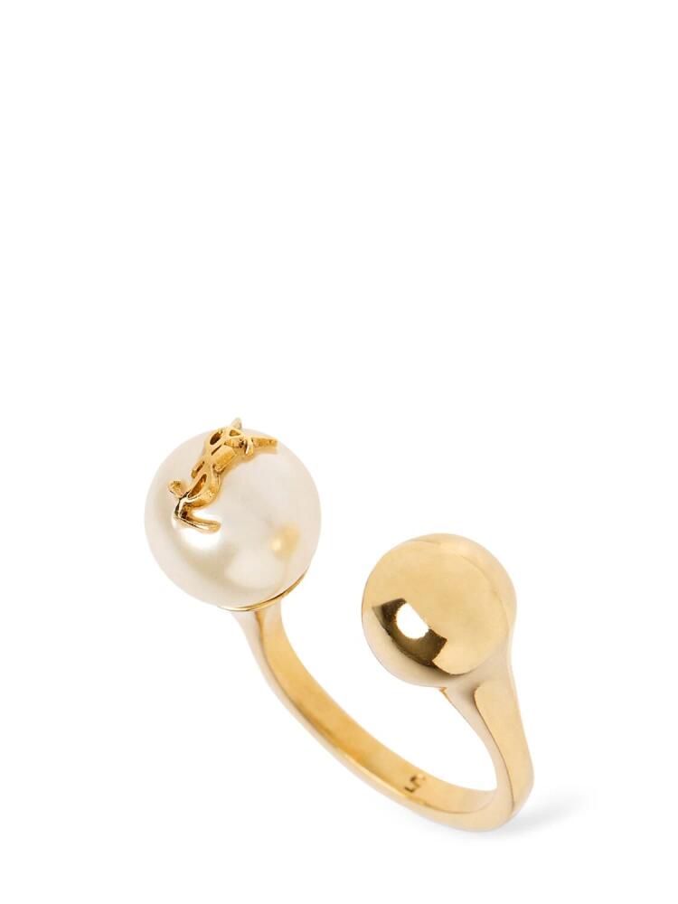 SAINT LAURENT Bague Boule Ysl Ring W/ Imitation Pearl Cover