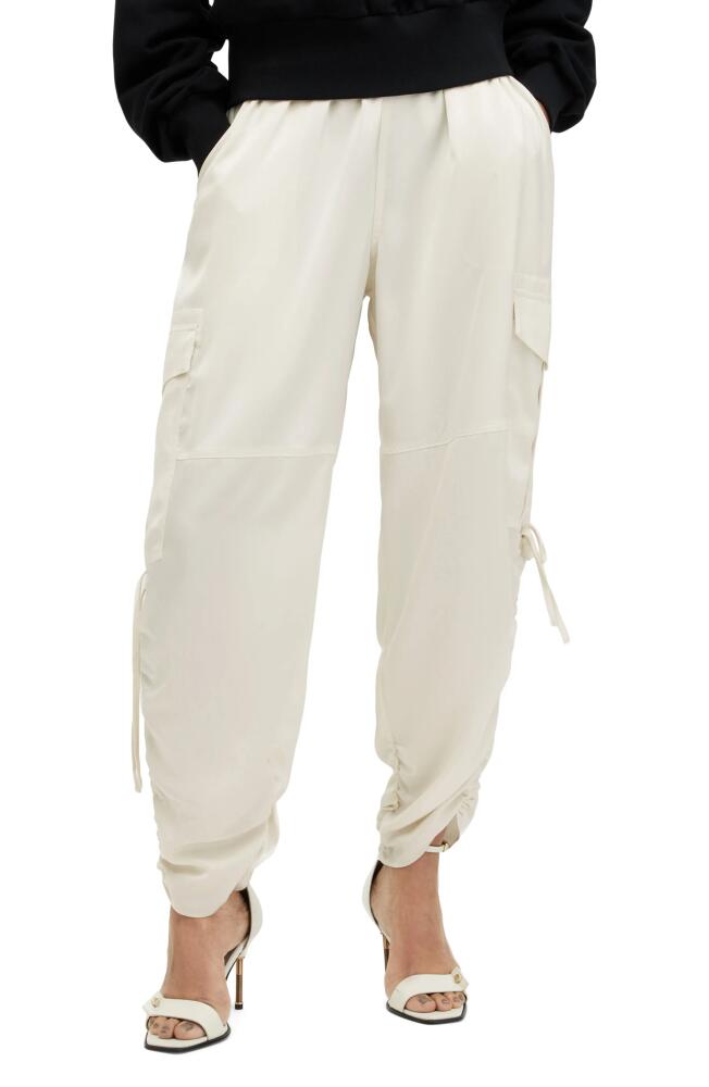 AllSaints Kaye Ruched Cargo Pants in Beige White Cover