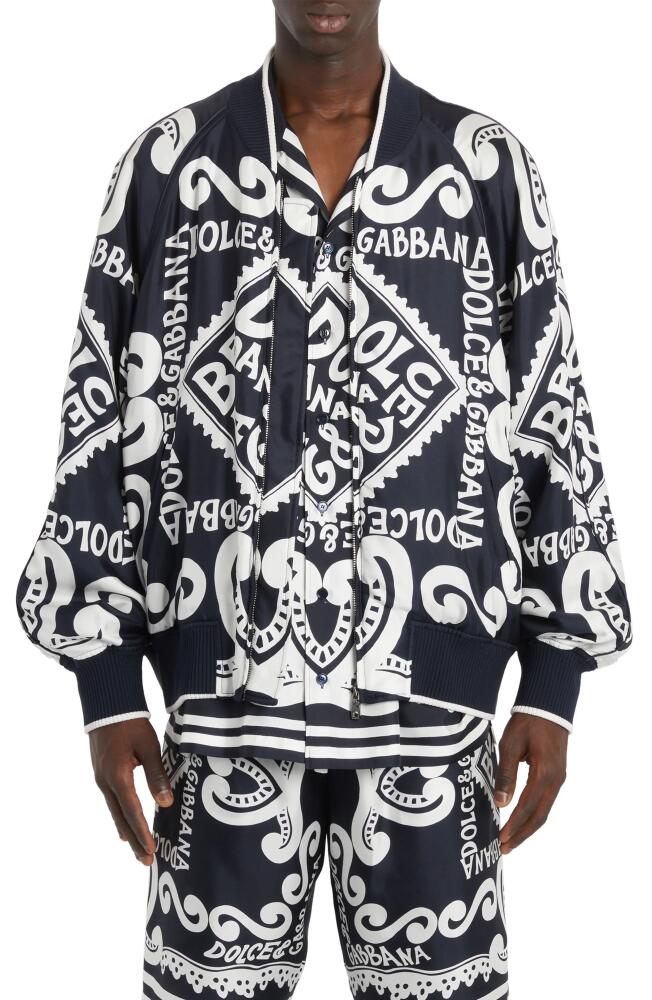 Dolce & Gabbana Oversize Marina Print Silk Twill Bomber Jacket in Hb4Xr Dg Marina F. blu Cover