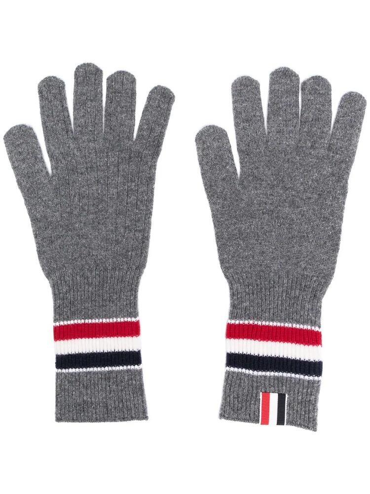 Thom Browne merino wool stripe rib gloves - Grey Cover