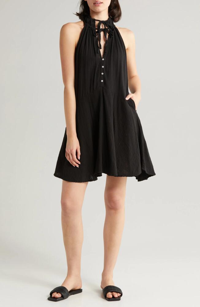 Elan Button Front Cotton Cover-Up Minidress in Black Cover