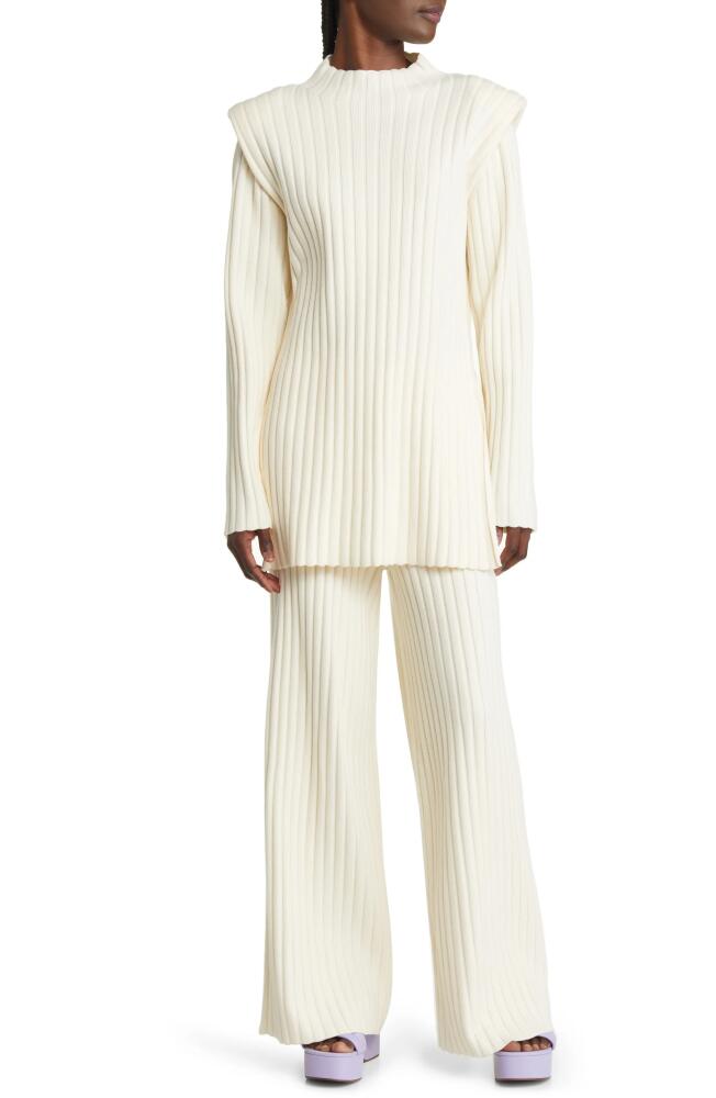 Dressed in Lala New Era Ribbed Long Sleeve T-Shirt & High Rise Wide Leg Pants Set in Ivory Cover