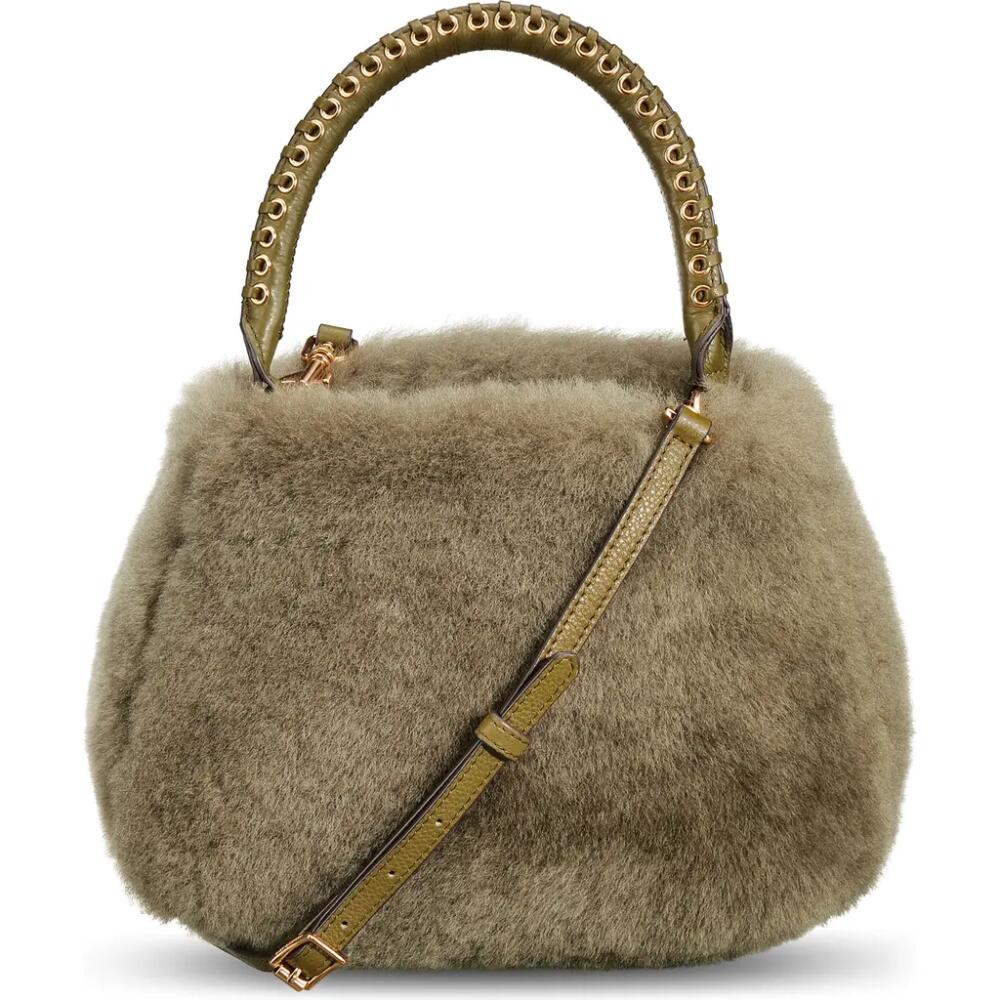 Aimee Kestenberg Top Handle Genuine Shearling & Leather Crossbody Bag in Kelp Shearling Cover