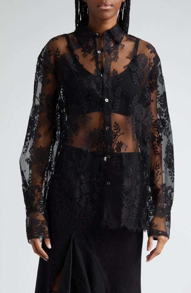 MONSE Open Back Sheer Floral Lace Top in Black Cover