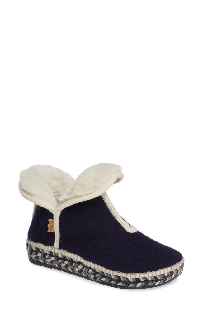 Toni Pons Espadrille Platform Bootie with Faux Fur Lining in Navy Fabric Cover