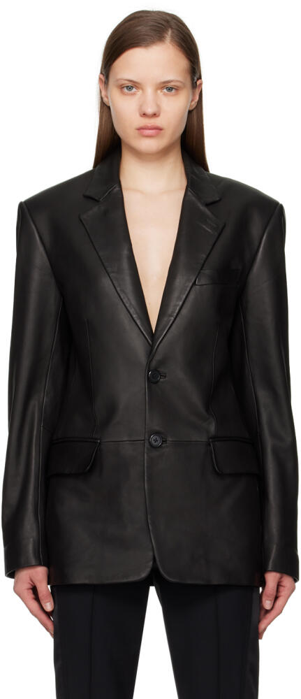 Helmut Lang Black Tailored Leather Blazer Cover